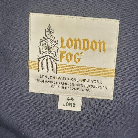 London Fog navy blue bomber-style jacket with both zipper and button closure 44L - Picture 2 of 7